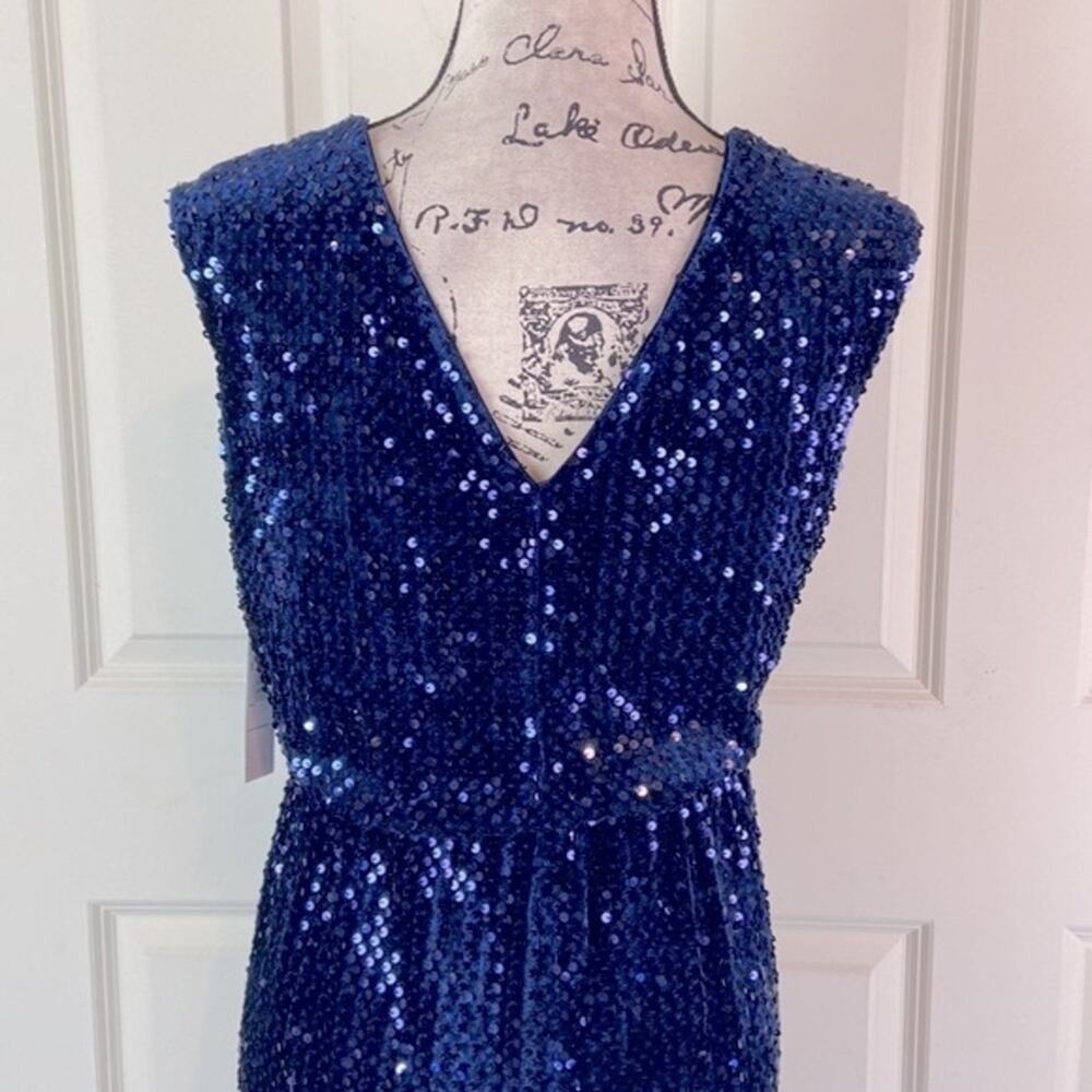 NWT Maggy London Sequined Blouson Navy Blue Dress - Picture 8 of 15